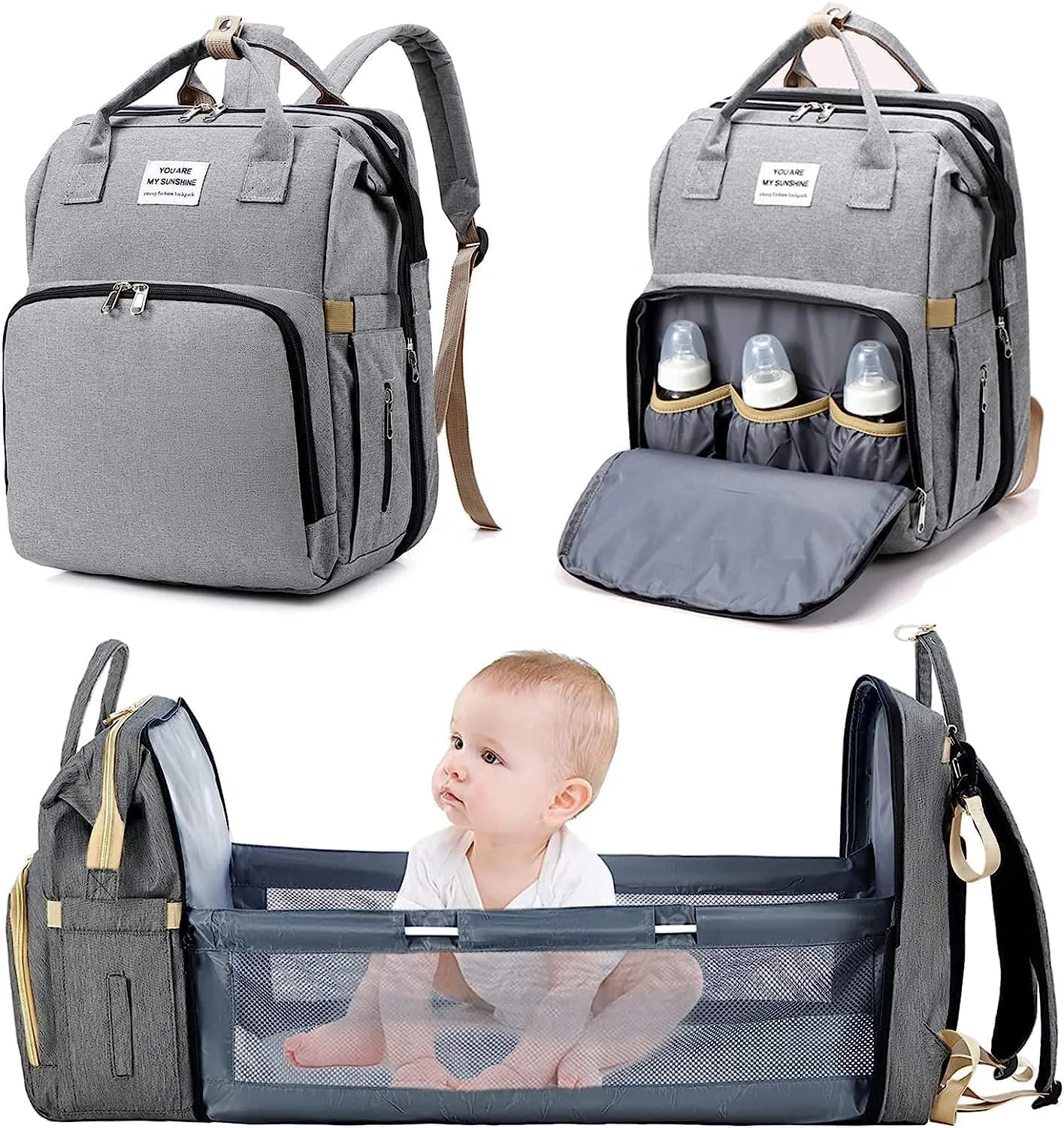 EI UNION Diaper Backpack with Changing Station and Pad, Baby Nursing Bag, Bottle Bag, Waterproof, Large Capacity, Baby Registry Search, Newborn Essentials