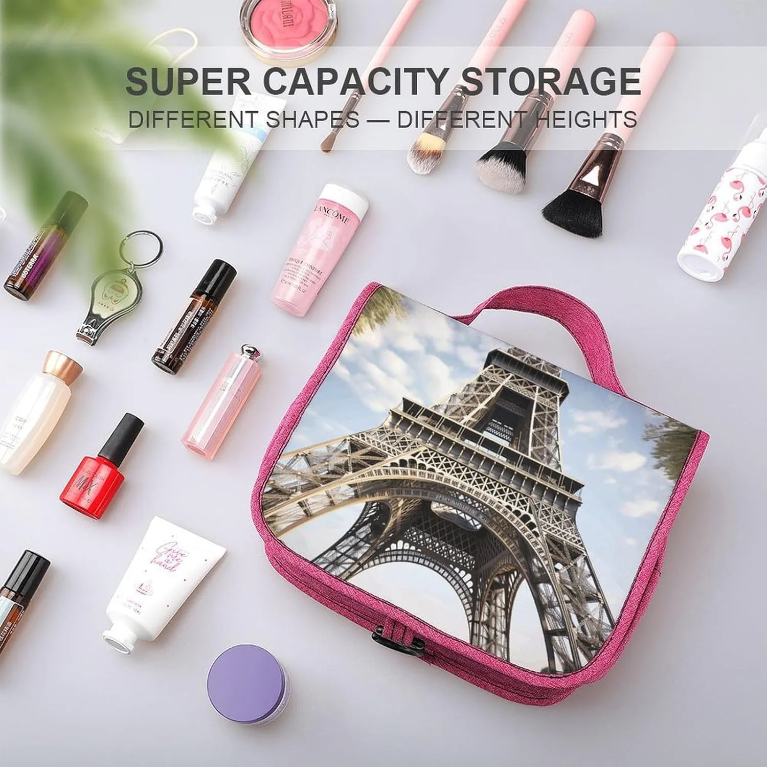 Eiffel Tower French Paris Monument Travel Toiletry Bag for Women,Hanging Toiletry Organizer with Hook, Makeup Bag Travel Organizer for Shampoo,Toiletriesl