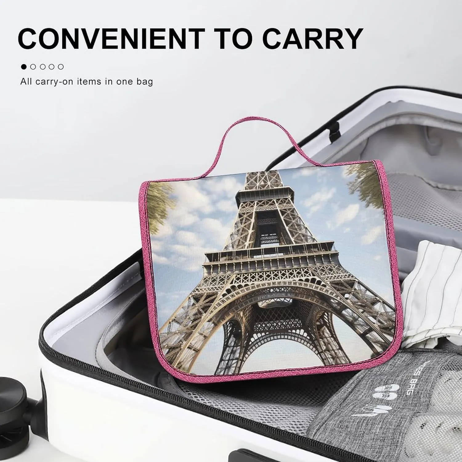 Eiffel Tower French Paris Monument Travel Toiletry Bag for Women,Hanging Toiletry Organizer with Hook, Makeup Bag Travel Organizer for Shampoo,Toiletriesl