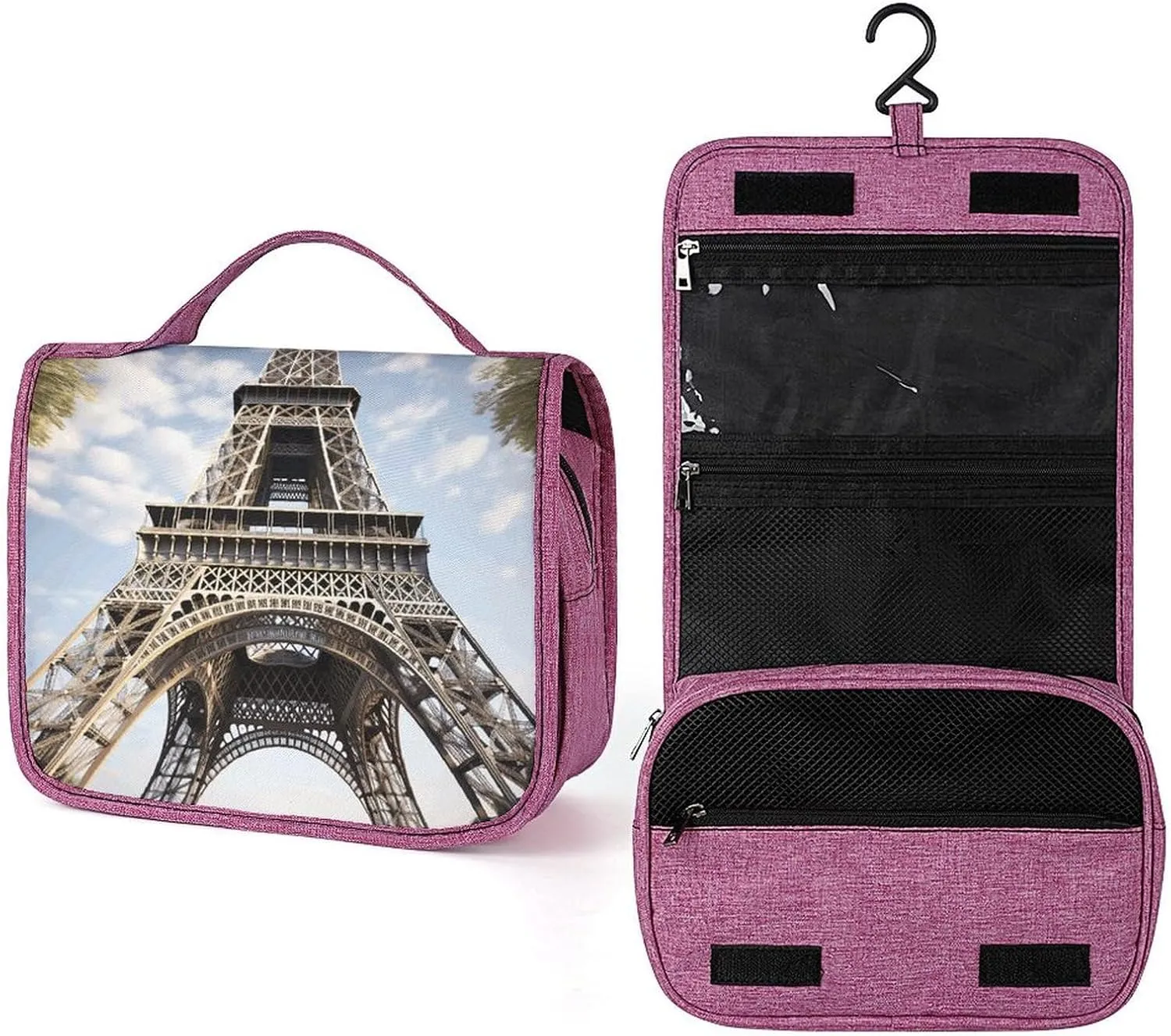 Eiffel Tower French Paris Monument Travel Toiletry Bag for Women,Hanging Toiletry Organizer with Hook, Makeup Bag Travel Organizer for Shampoo,Toiletriesl