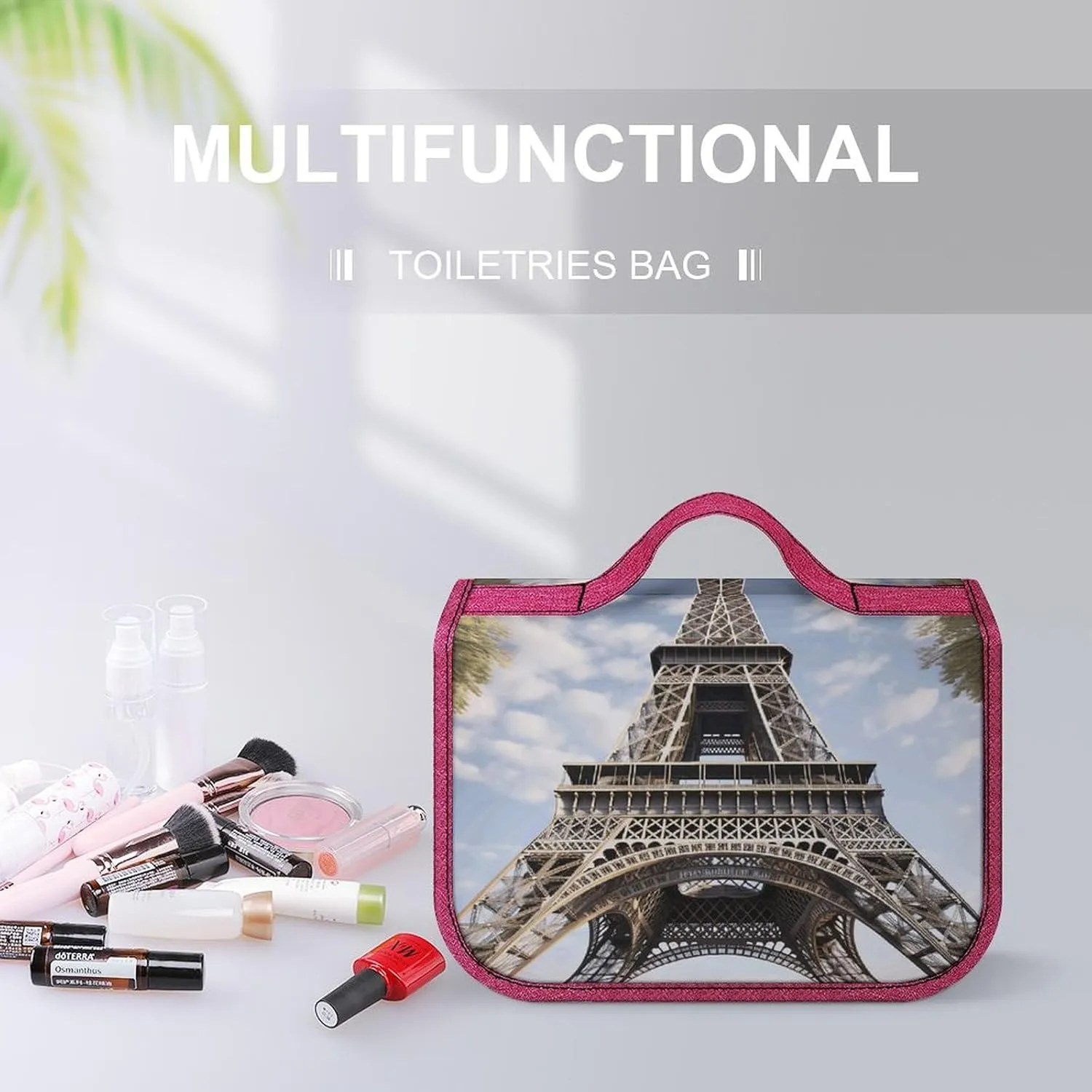 Eiffel Tower French Paris Monument Travel Toiletry Bag for Women,Hanging Toiletry Organizer with Hook, Makeup Bag Travel Organizer for Shampoo,Toiletriesl