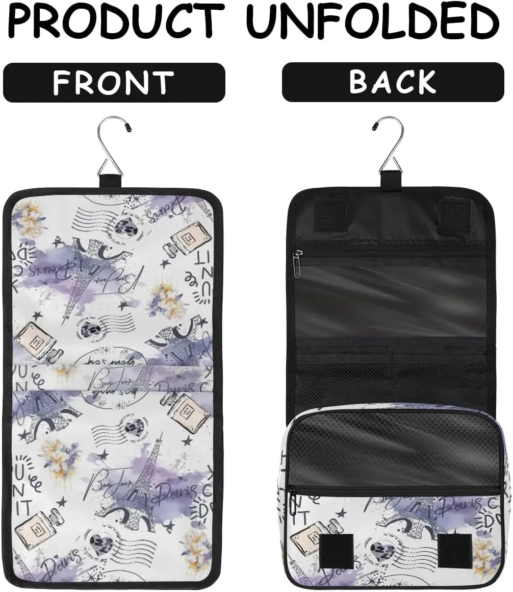 Eiffel Tower Hanging Travel Toiletry Bag - Waterproof Organizer Makeup Bag with Sturdy Hook, Toiletries Portable Cosmetic Bag, Large Capacity Toiletry Kit for Women Men