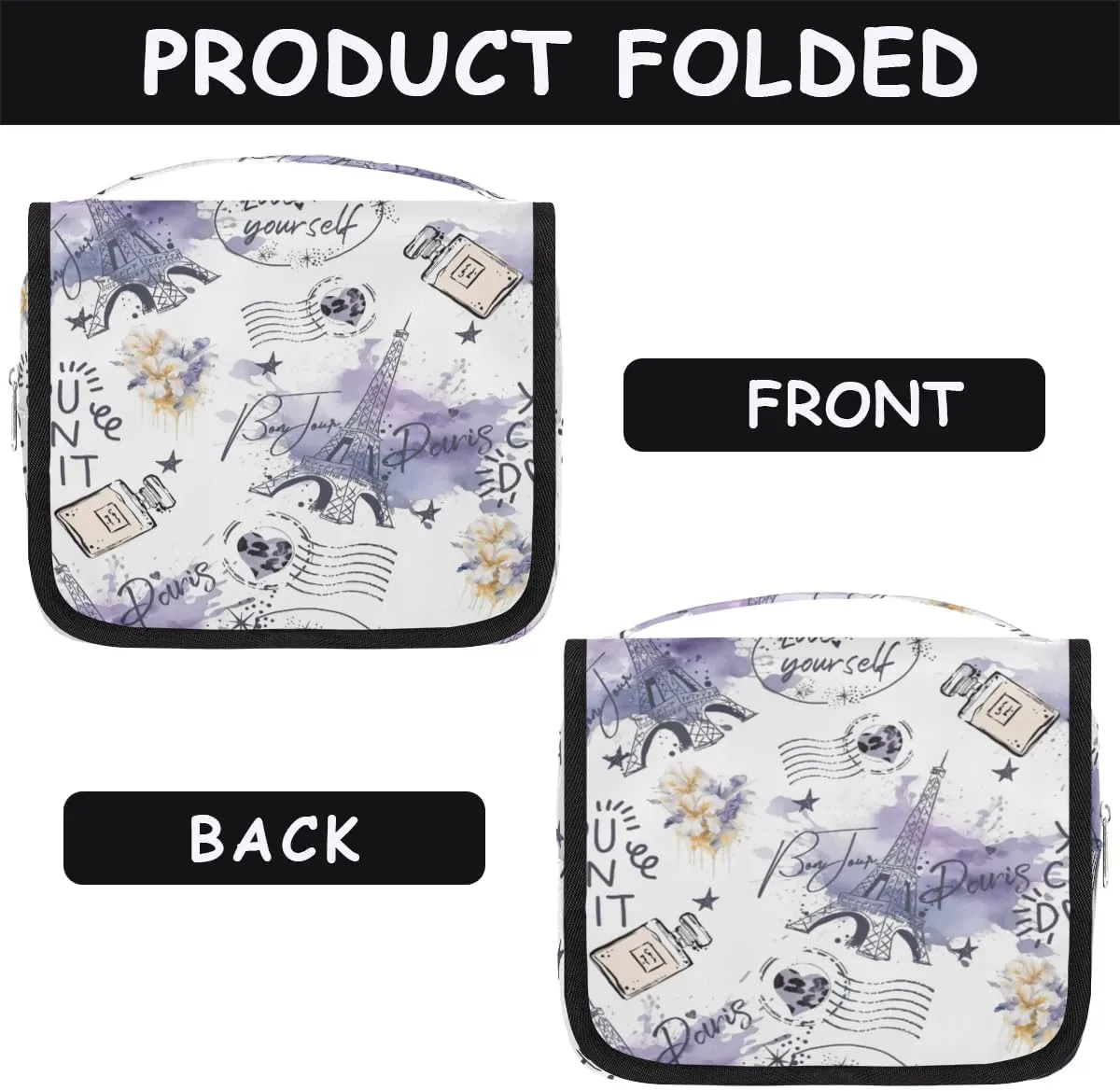 Eiffel Tower Hanging Travel Toiletry Bag - Waterproof Organizer Makeup Bag with Sturdy Hook, Toiletries Portable Cosmetic Bag, Large Capacity Toiletry Kit for Women Men