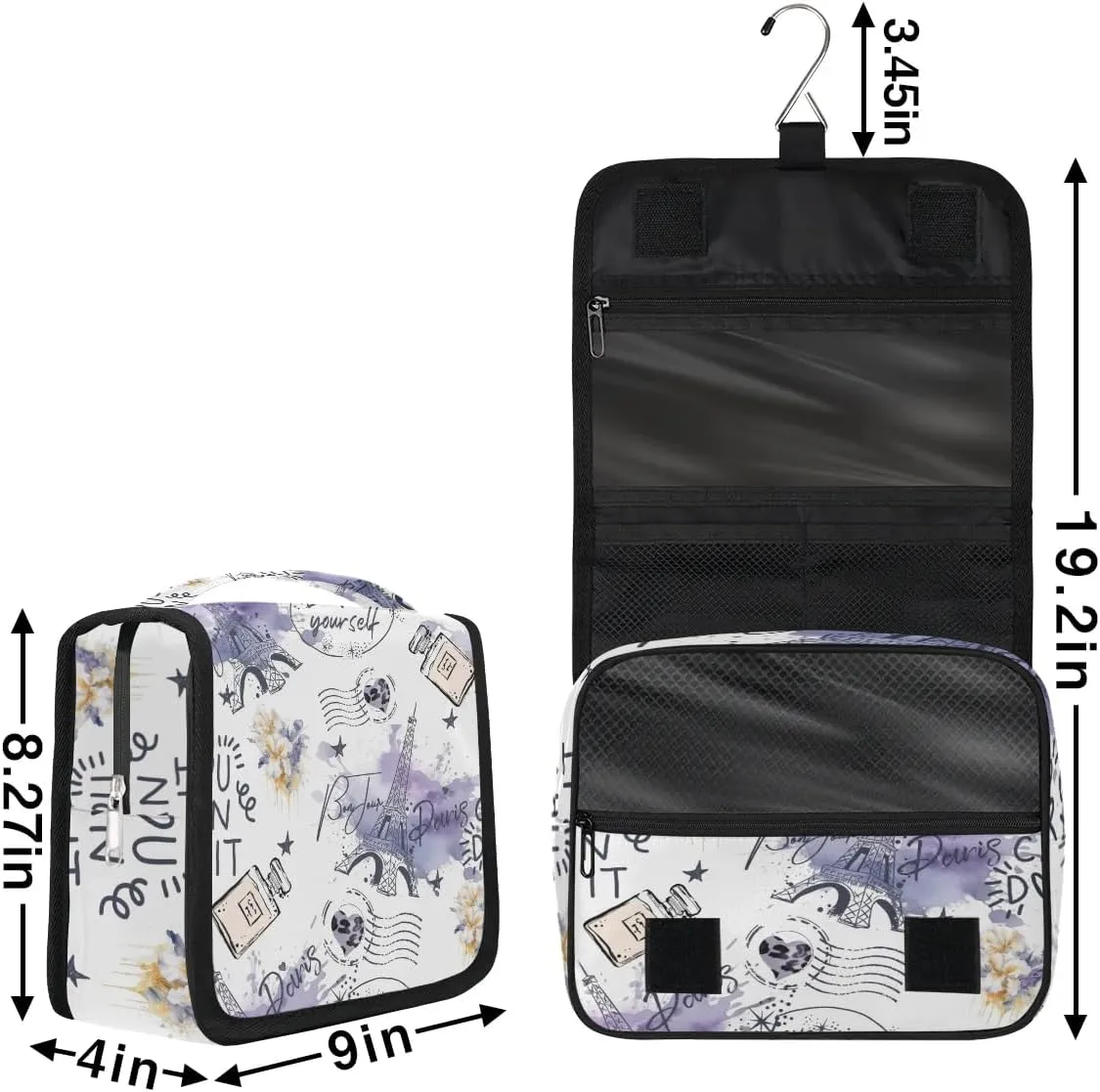 Eiffel Tower Hanging Travel Toiletry Bag - Waterproof Organizer Makeup Bag with Sturdy Hook, Toiletries Portable Cosmetic Bag, Large Capacity Toiletry Kit for Women Men