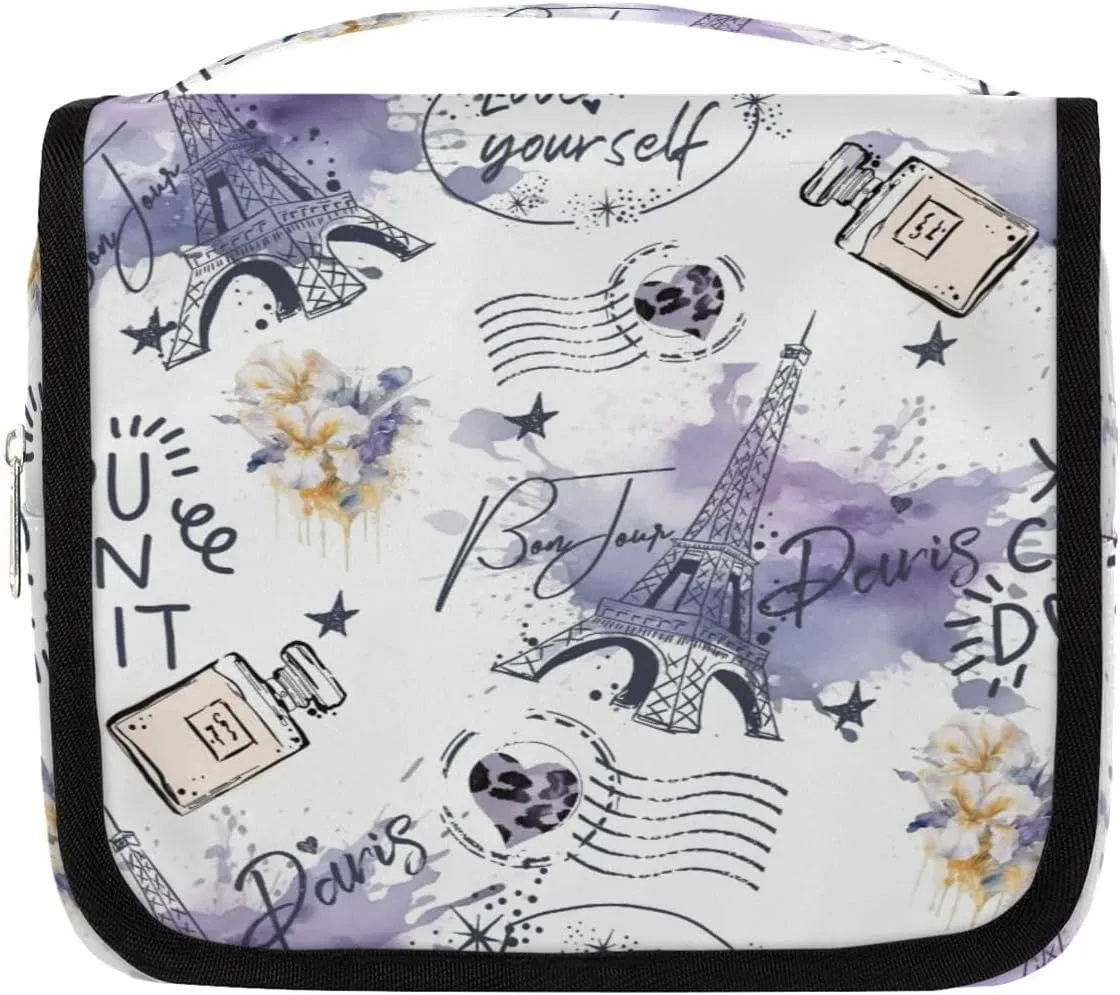 Eiffel Tower Hanging Travel Toiletry Bag - Waterproof Organizer Makeup Bag with Sturdy Hook, Toiletries Portable Cosmetic Bag, Large Capacity Toiletry Kit for Women Men