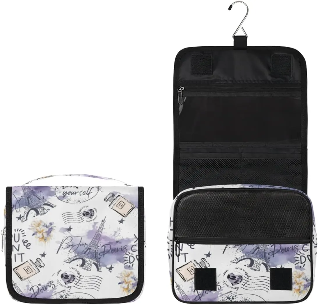 Eiffel Tower Hanging Travel Toiletry Bag - Waterproof Organizer Makeup Bag with Sturdy Hook, Toiletries Portable Cosmetic Bag, Large Capacity Toiletry Kit for Women Men