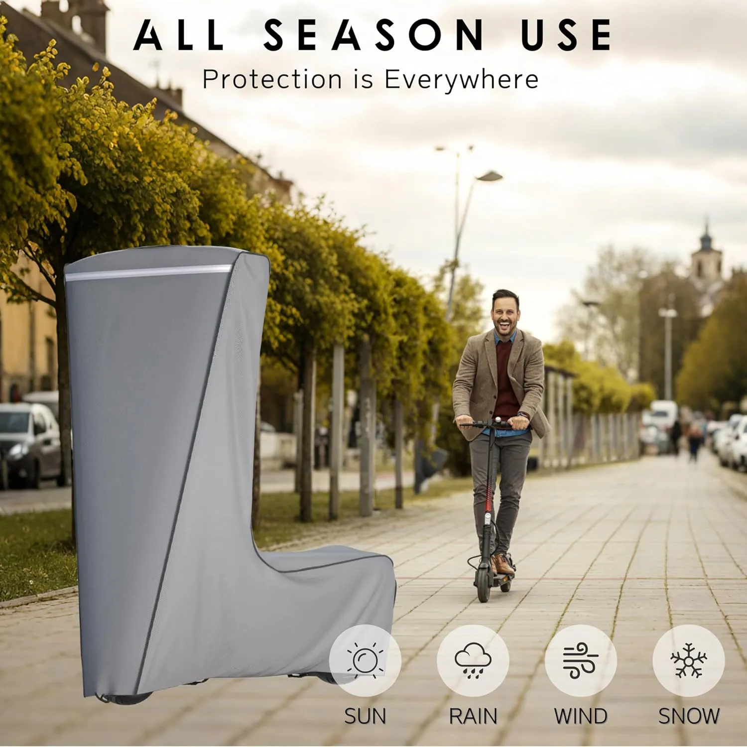 Electric Scooter Cover,1680D Heavy Duty Waterproof and Dustproof Oxford Cloth, UV Resistant & Anti-Scratch, Includes Storage Pouch,A better fitting electric scooter cover (61x8x53 inches)