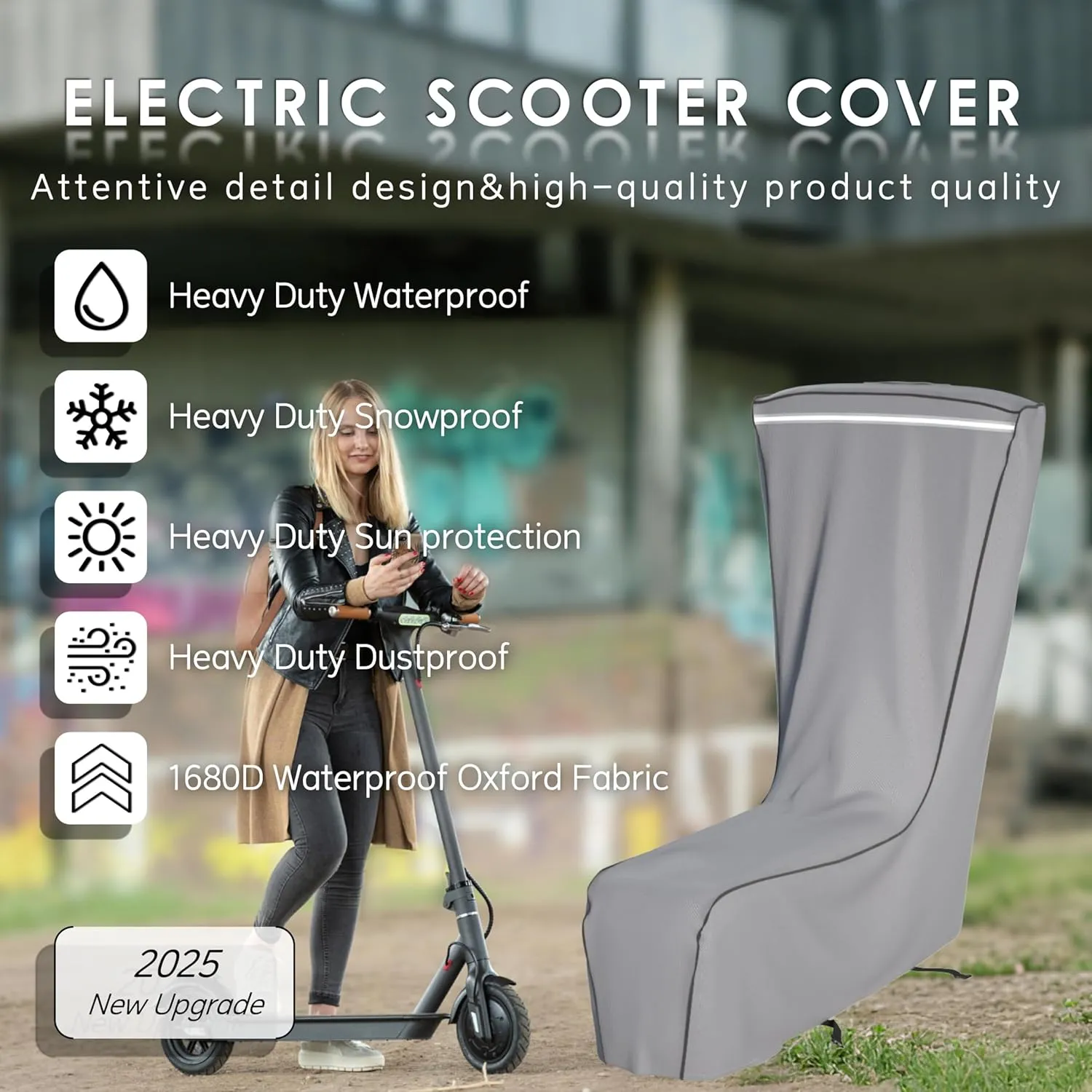 Electric Scooter Cover,1680D Heavy Duty Waterproof and Dustproof Oxford Cloth, UV Resistant & Anti-Scratch, Includes Storage Pouch,A better fitting electric scooter cover (61x8x53 inches)