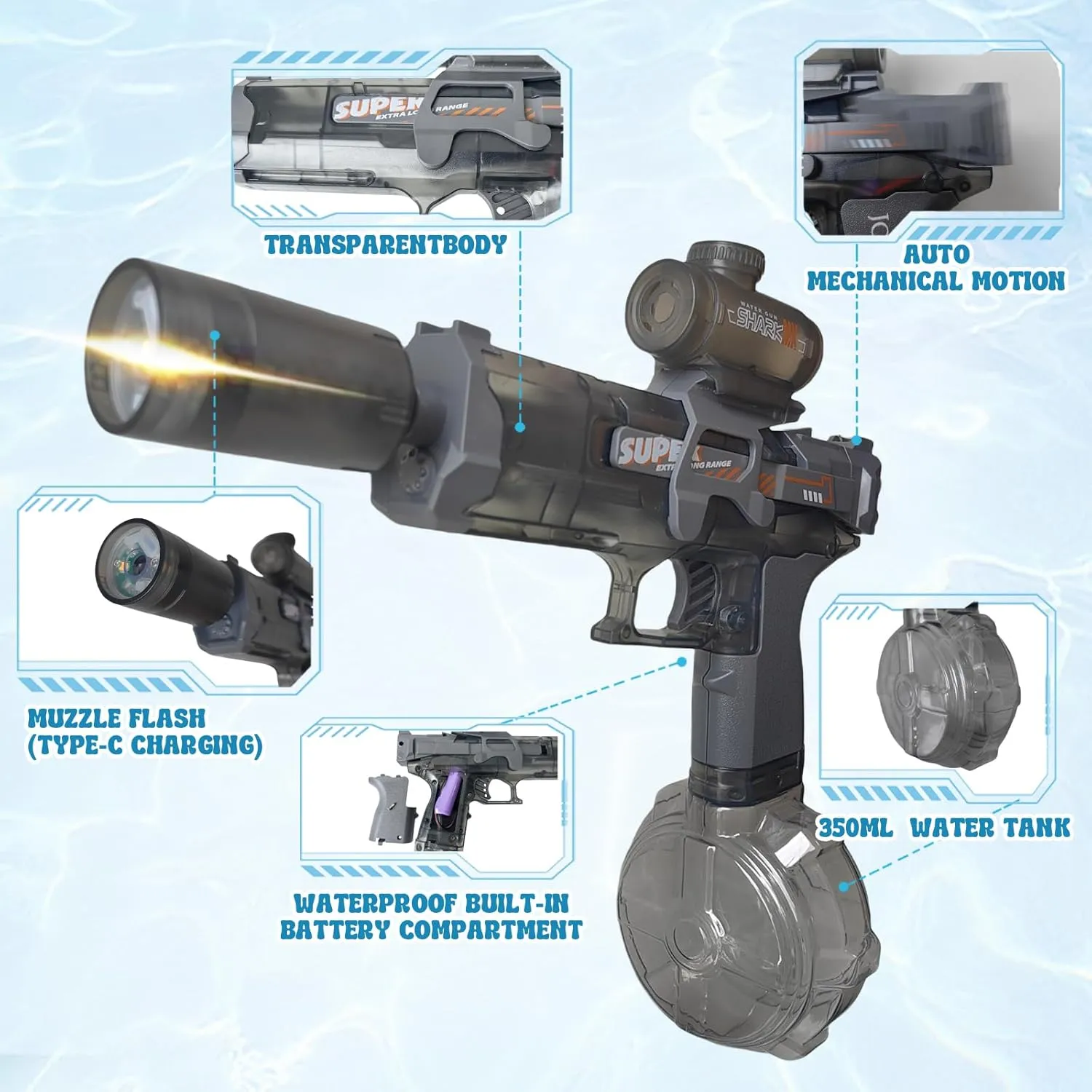 Electric Water Gun for Kids Adults,Water Blaster Squirt Guns with Flashing Muzzle,Range up to 32ft,Summer Outdoor Beach Swimming Pool Party Toys Gifts for Boys Girls Ages 8 9 10 11 12 13 14