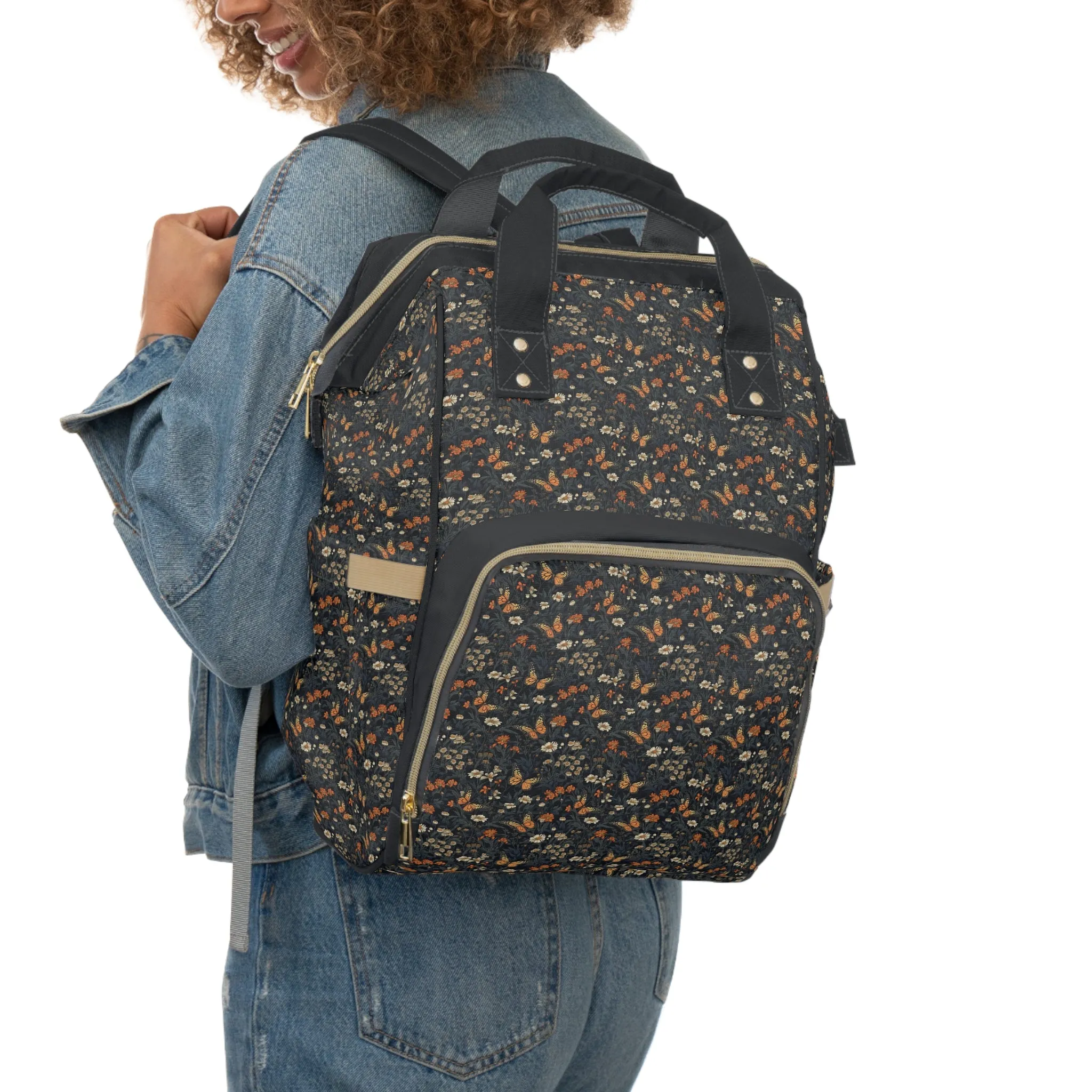 Elegant Butterfly Diaper Backpack - Lightweight & Durable Nylon Baby Bag with Beautiful Butterfly Motifs, Ideal for On-The-Go Parents