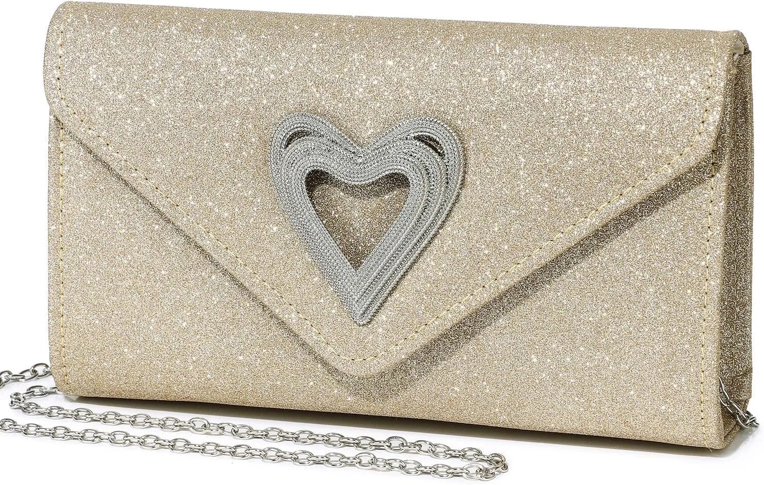 Elegant Heart-Accent Clutch for Women - Sparkly Evening Bag, Ideal for Weddings, Romantic Parties & Formal Events
