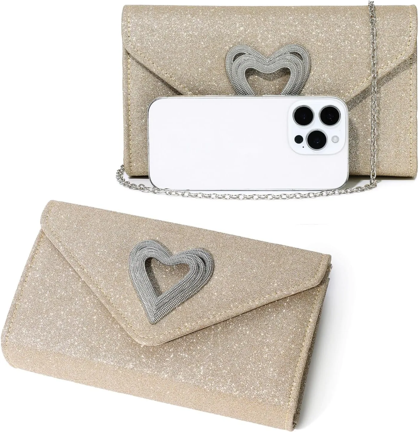 Elegant Heart-Accent Clutch for Women - Sparkly Evening Bag, Ideal for Weddings, Romantic Parties & Formal Events