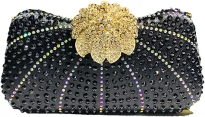 Elegant Ladies Diamond Evening Clutch Floral Handbag Crystal Shoulder Bag Sparkly Women Purse for Cocktail Party Prom