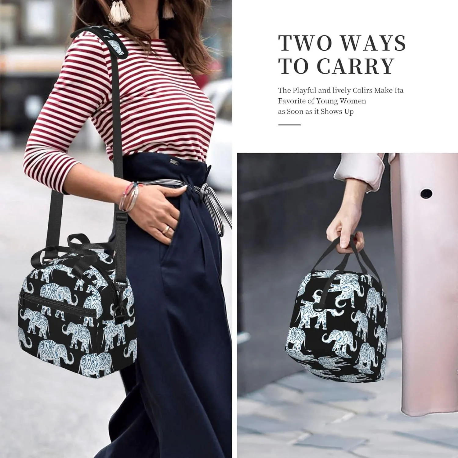 Elephant Print Crossbody Insulated Lunch Bags For Women Men Cooler Bag Lightweight Waterproof Lunch Box