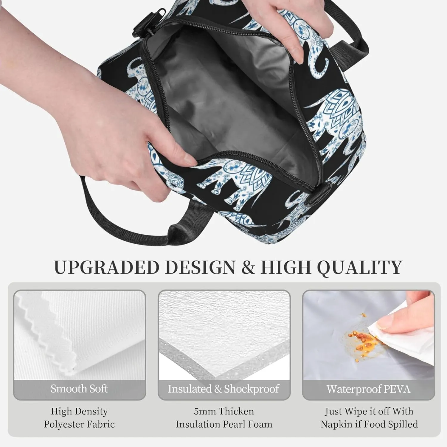 Elephant Print Crossbody Insulated Lunch Bags For Women Men Cooler Bag Lightweight Waterproof Lunch Box