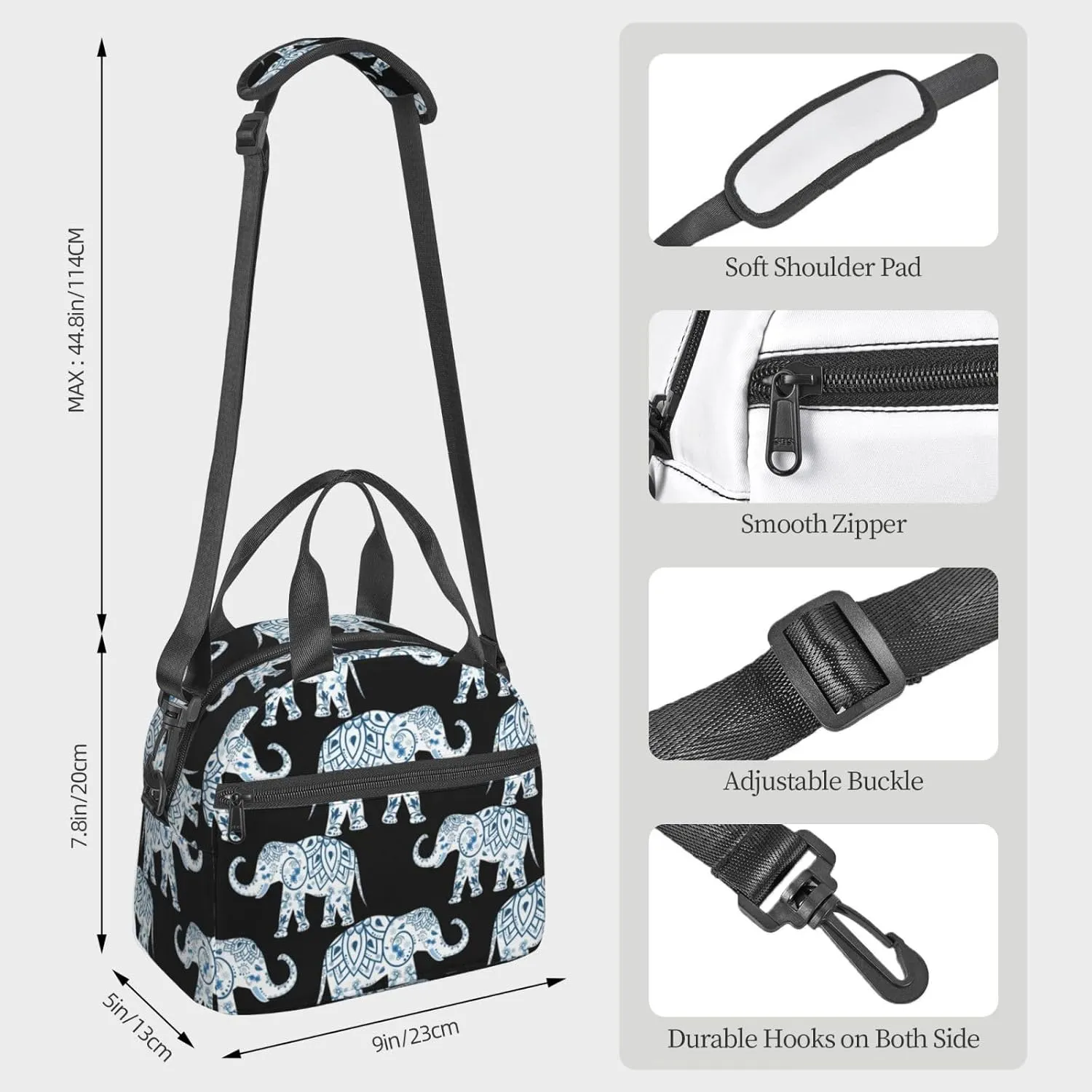 Elephant Print Crossbody Insulated Lunch Bags For Women Men Cooler Bag Lightweight Waterproof Lunch Box