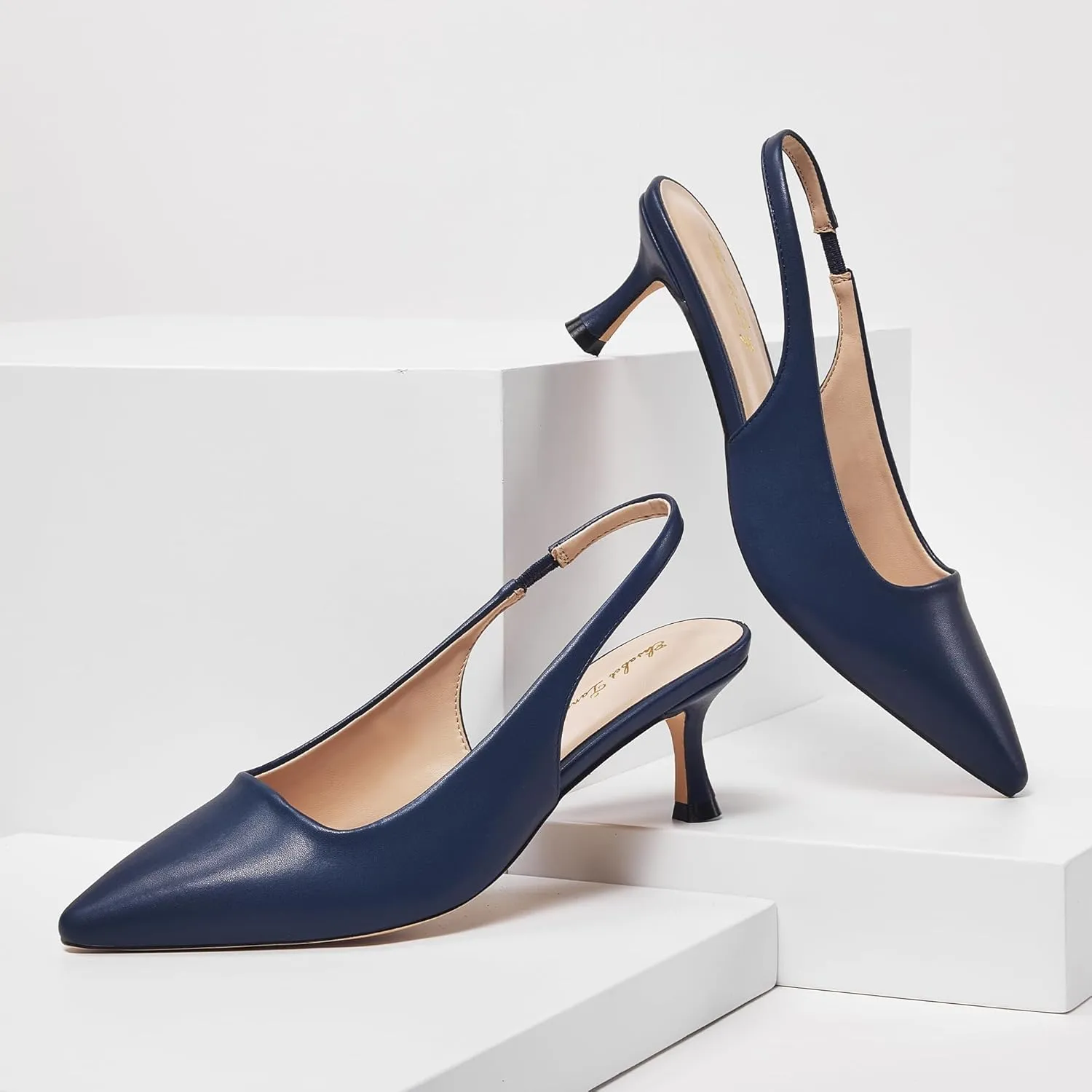 Elisabet Tang 2IN Trendy Closed Toe Slingback Kitten Heels for Women Low Dressy Pumps Wide Width Sexy for Prom