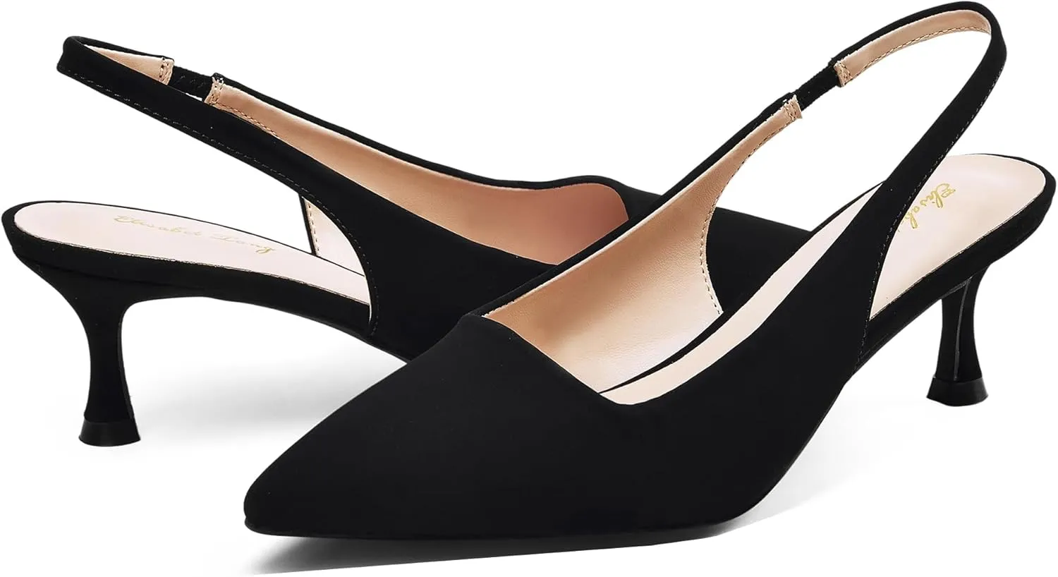 Elisabet Tang 2IN Trendy Closed Toe Slingback Kitten Heels for Women Low Dressy Pumps Wide Width Sexy for Prom