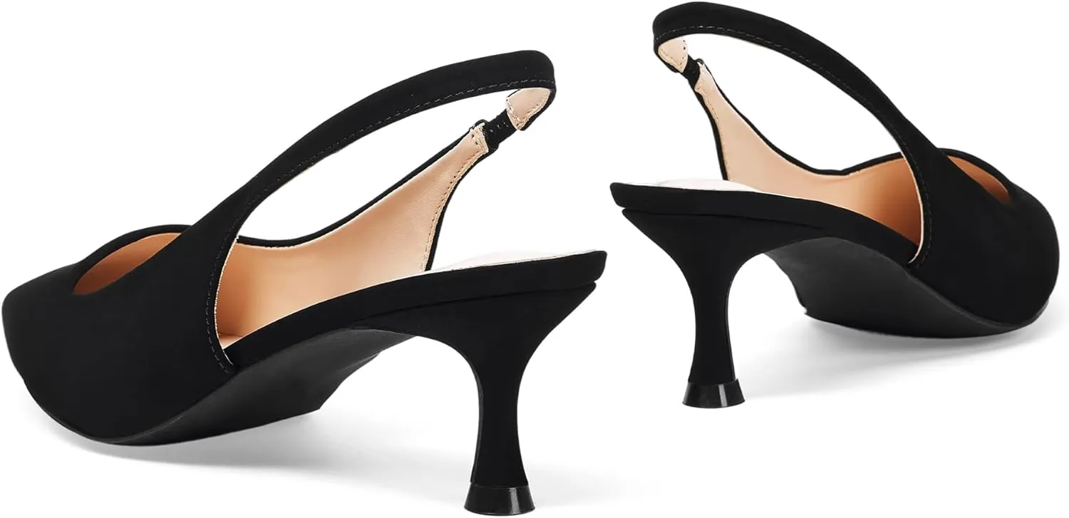 Elisabet Tang 2IN Trendy Closed Toe Slingback Kitten Heels for Women Low Dressy Pumps Wide Width Sexy for Prom