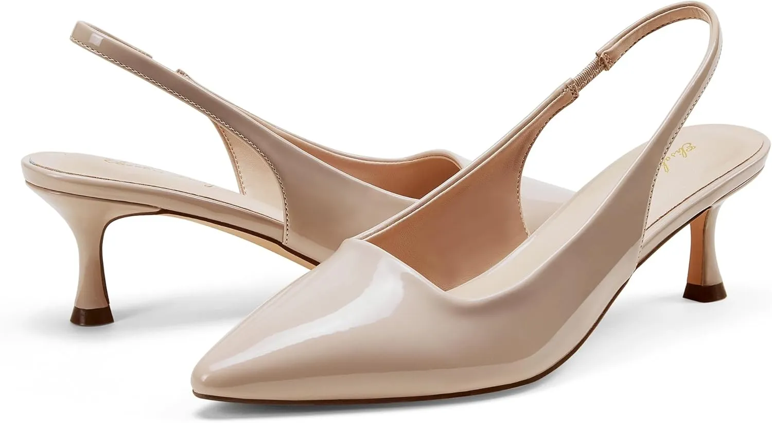Elisabet Tang 2IN Trendy Closed Toe Slingback Kitten Heels for Women Low Dressy Pumps Wide Width Sexy for Prom