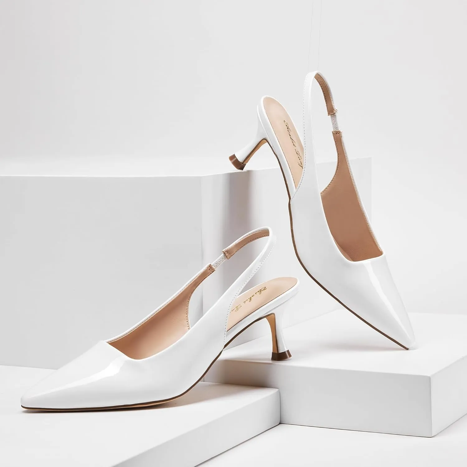 Elisabet Tang 2IN Trendy Closed Toe Slingback Kitten Heels for Women Low Dressy Pumps Wide Width Sexy for Prom