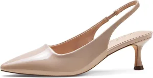 Elisabet Tang 2IN Trendy Closed Toe Slingback Kitten Heels for Women Low Dressy Pumps Wide Width Sexy for Prom