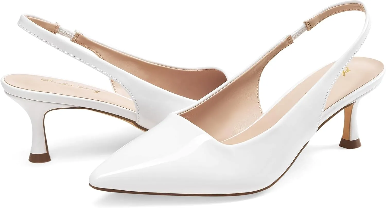 Elisabet Tang 2IN Trendy Closed Toe Slingback Kitten Heels for Women Low Dressy Pumps Wide Width Sexy for Prom