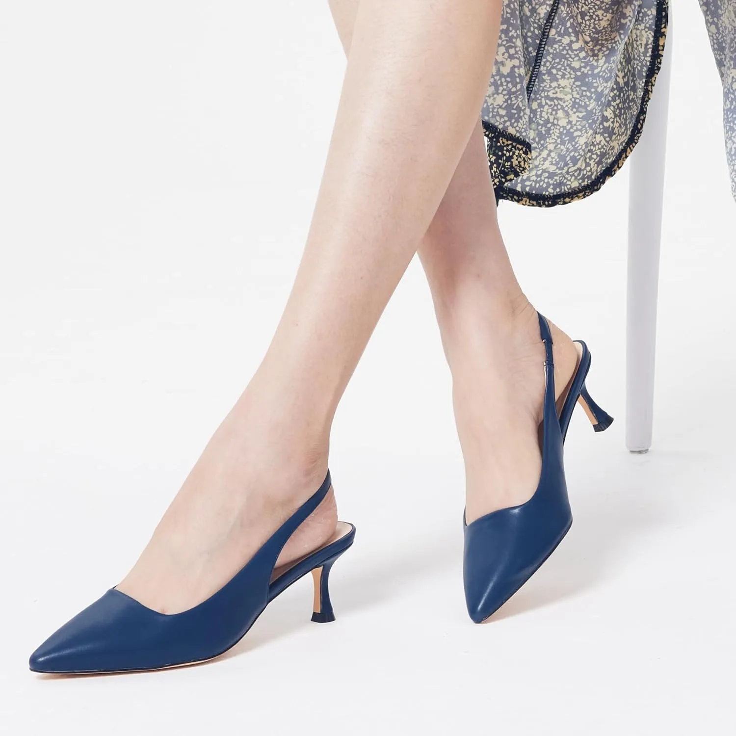 Elisabet Tang 2IN Trendy Closed Toe Slingback Kitten Heels for Women Low Dressy Pumps Wide Width Sexy for Prom