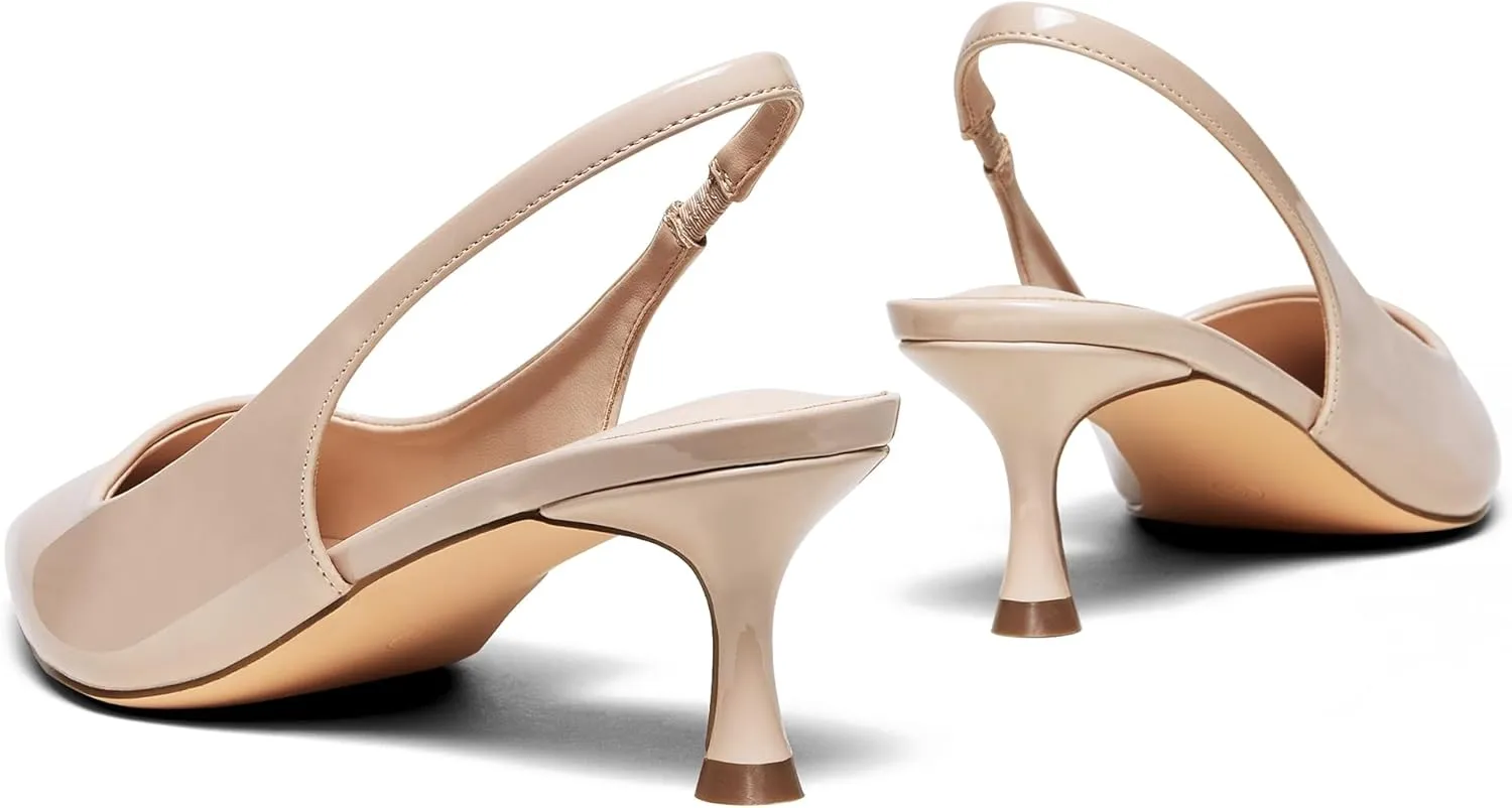 Elisabet Tang 2IN Trendy Closed Toe Slingback Kitten Heels for Women Low Dressy Pumps Wide Width Sexy for Prom