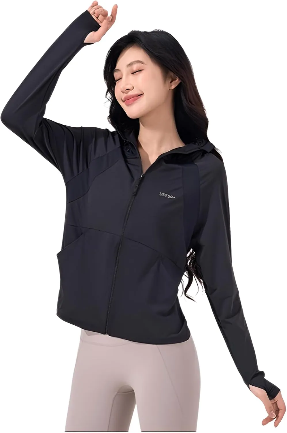 Ellniges]Stylish Women's Outdoor Protection Jacket - Lightweight, Breathable UV Blocker with Thumb Holes & Detachable Hood for Beach & Daily Wear【UV Protection】【Quick-Dry】
