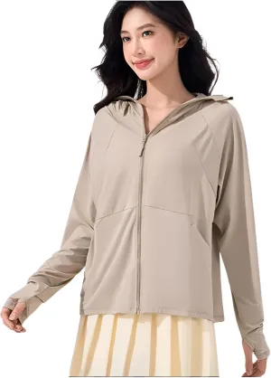 Ellniges]Stylish Women's Outdoor Protection Jacket - Lightweight, Breathable UV Blocker with Thumb Holes & Detachable Hood for Beach & Daily Wear【UV Protection】【Quick-Dry】