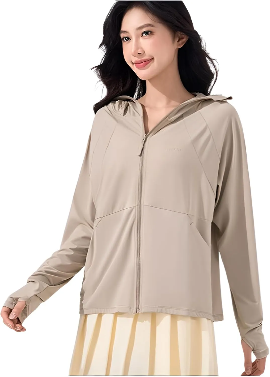 Ellniges]Stylish Women's Outdoor Protection Jacket - Lightweight, Breathable UV Blocker with Thumb Holes & Detachable Hood for Beach & Daily Wear【UV Protection】【Quick-Dry】