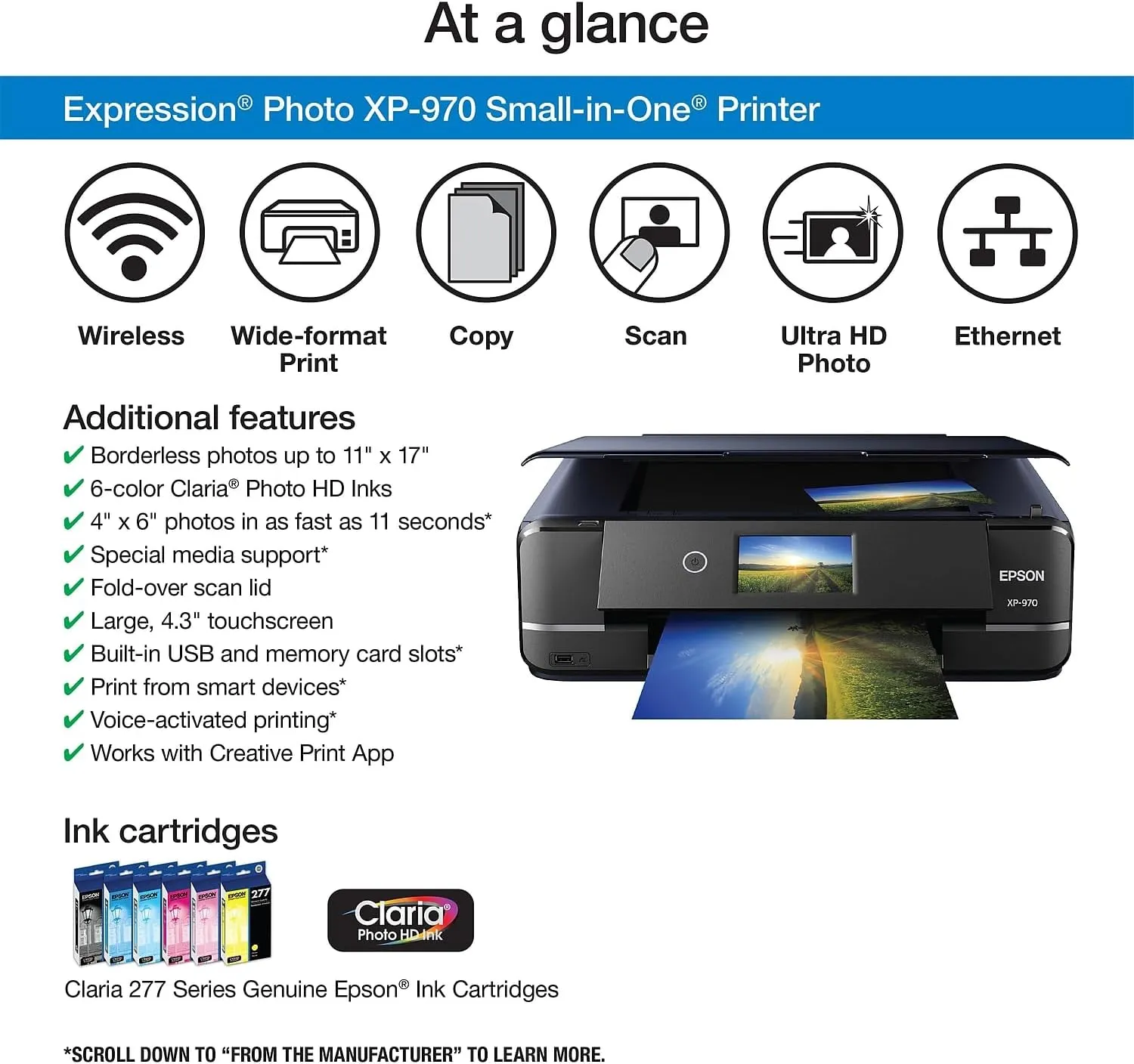 Epson Expression Photo XP-970 Wireless Color Photo Printer with Scanner and Copier, Black