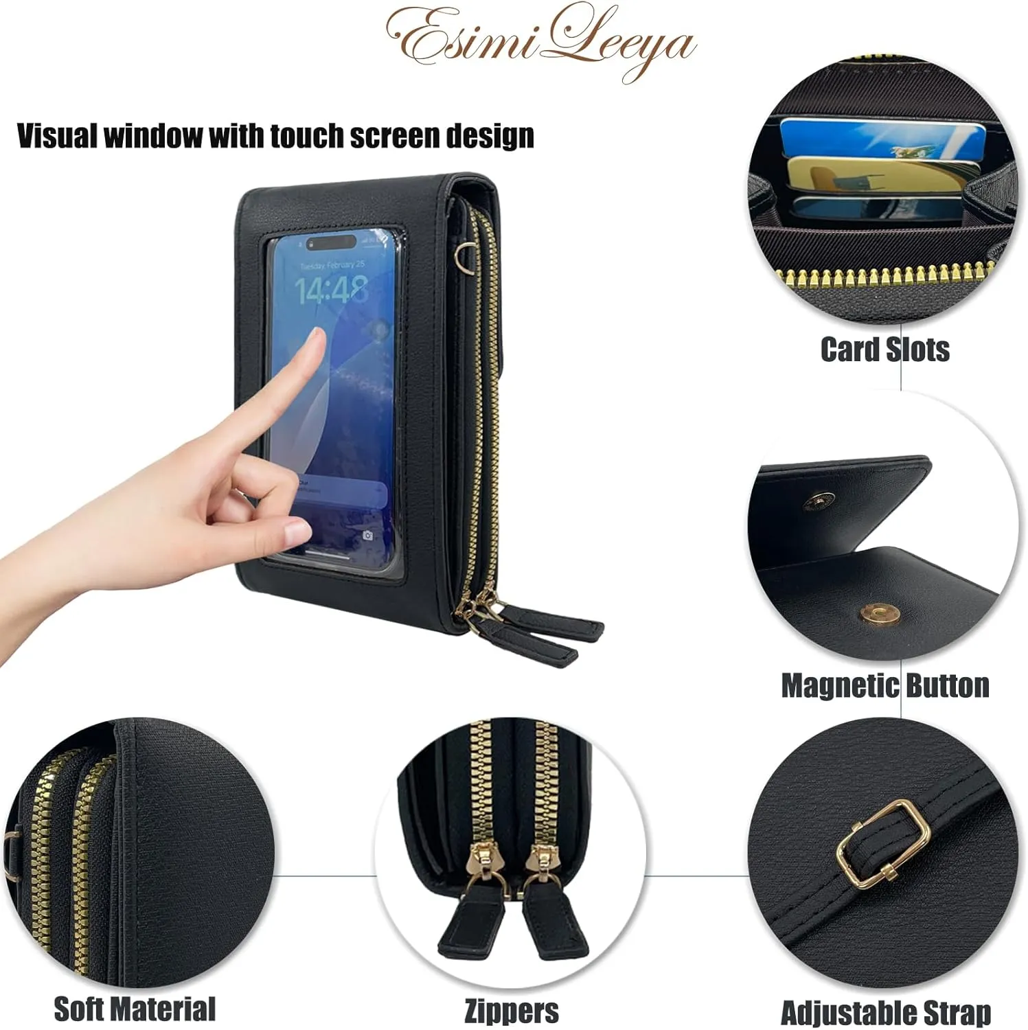 Esimileeya Small Compact Cell Phone Crossbody Bags for Women Trendy Purses Touchscreen Shoulder Bag with Credit Card Slots