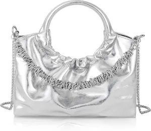 Evening Bag for Women - Clutch Purse PU Leather Handbag, Pleated Crossbody Bag Designer Buckle Close