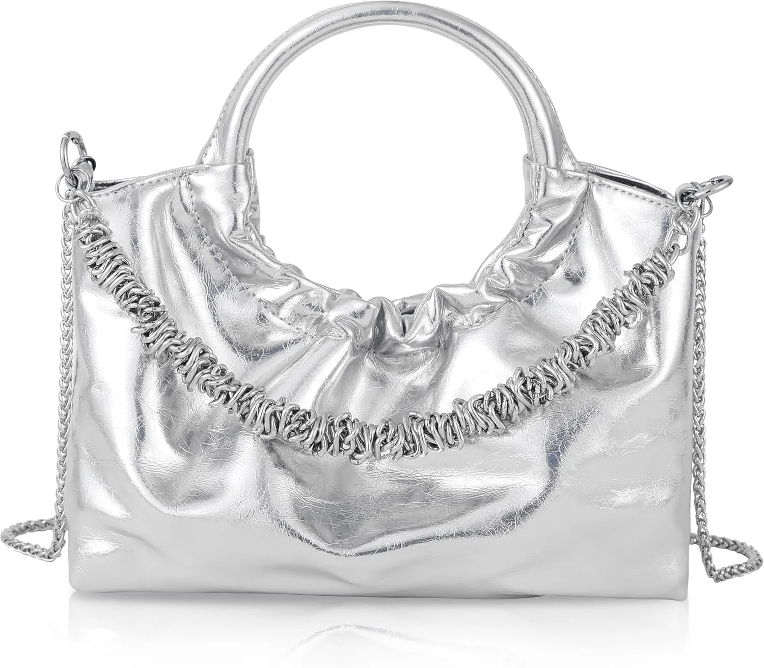 Evening Bag for Women - Clutch Purse PU Leather Handbag, Pleated Crossbody Bag Designer Buckle Close