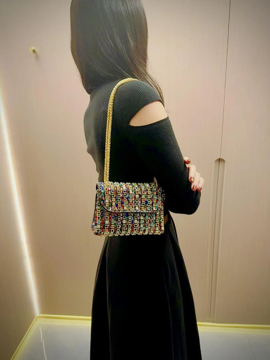 Evening Clutch Bag for Women, Chain Shoulder Bags Rhinestones Handbags for Cocktail Prom Parties, Weddings
