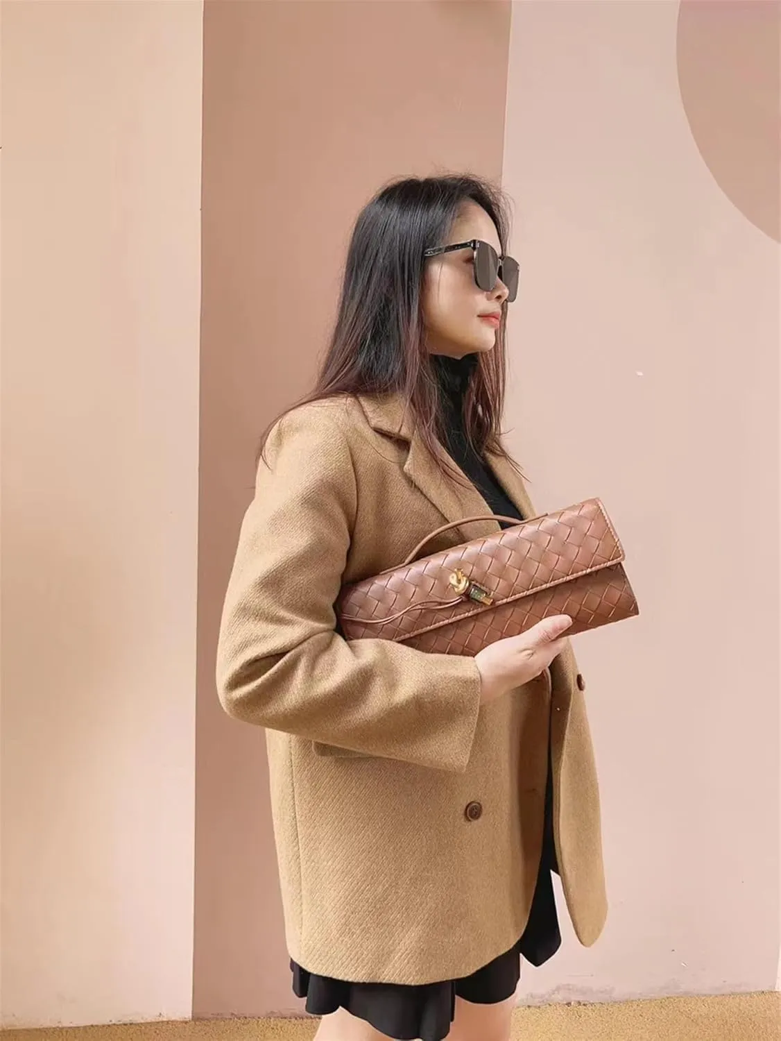 Evening Woven Handbag for Women Casual Fashion Crossbody Bags Vegan Leather Shoulder Handbag for Cocktail Party, Work
