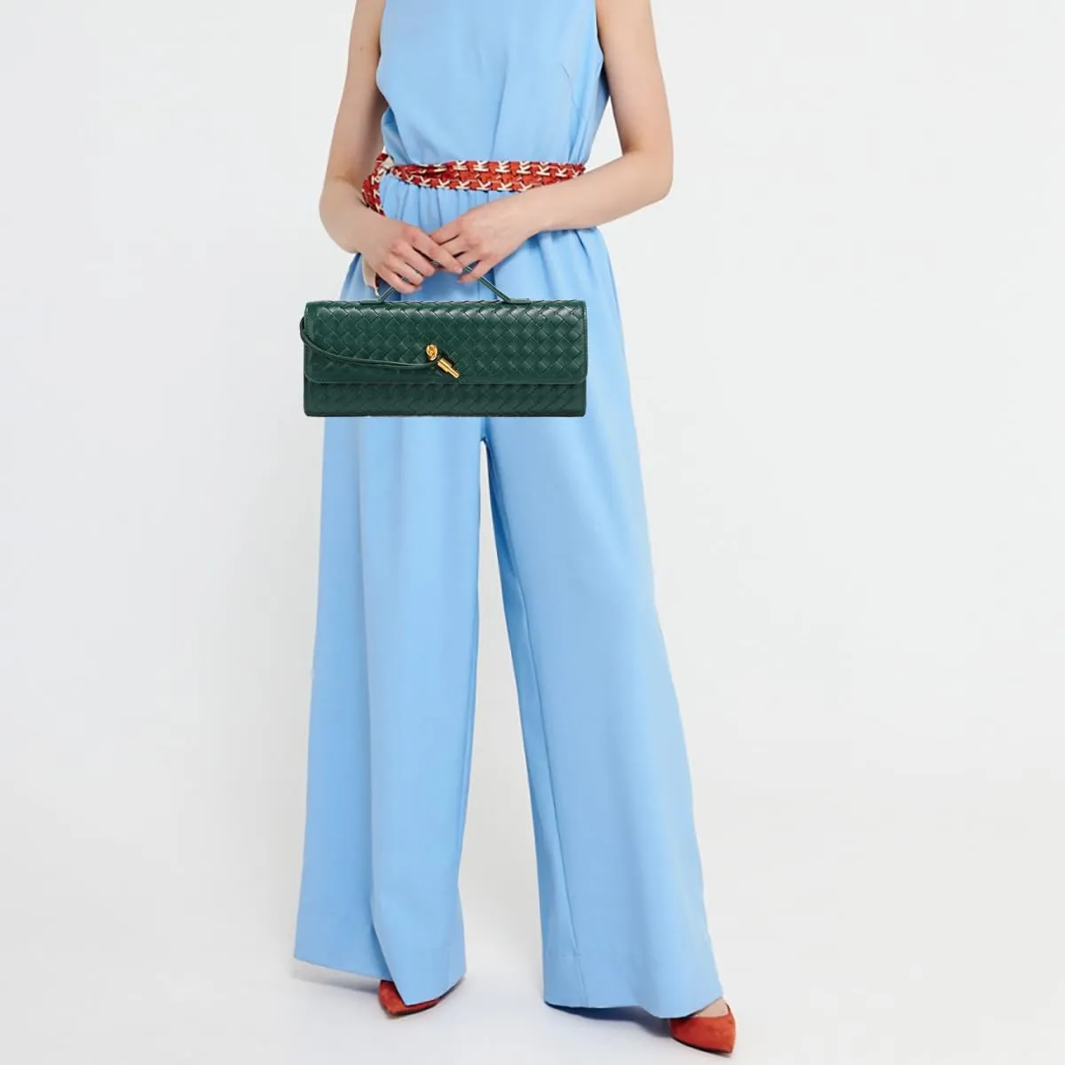 Evening Woven Handbag for Women Casual Fashion Crossbody Bags Vegan Leather Shoulder Handbag for Cocktail Party, Work