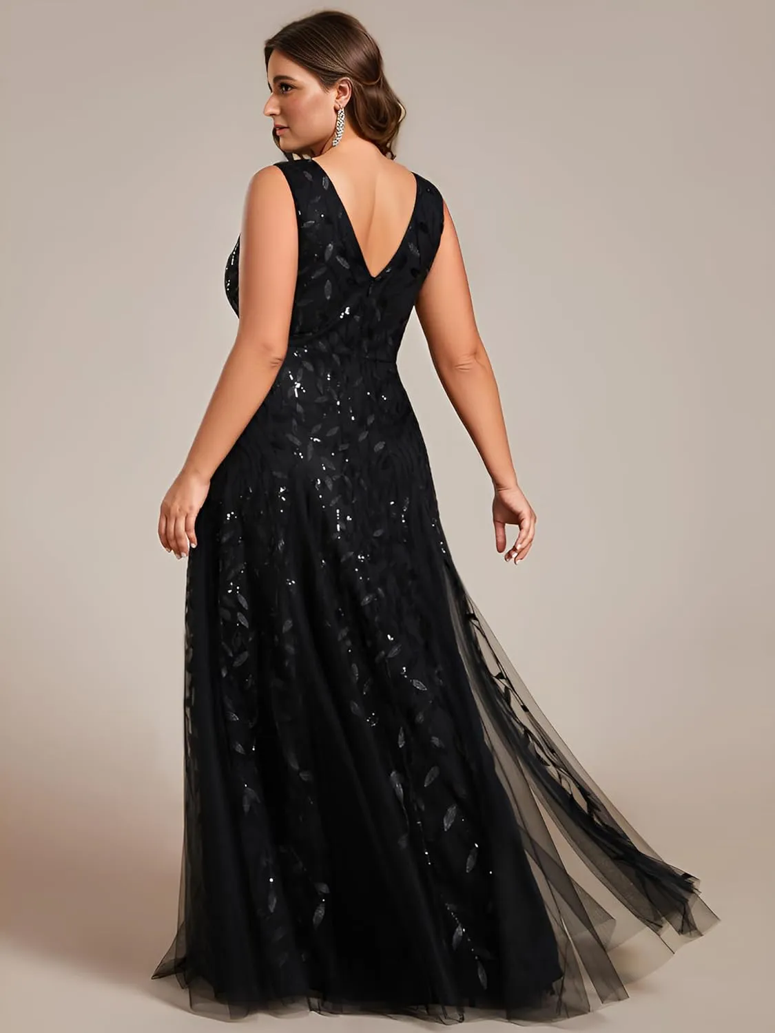 Ever-Pretty Womens Plus Size V Neck A-line Sleeveless Sequin Emboridery Formal Dresses