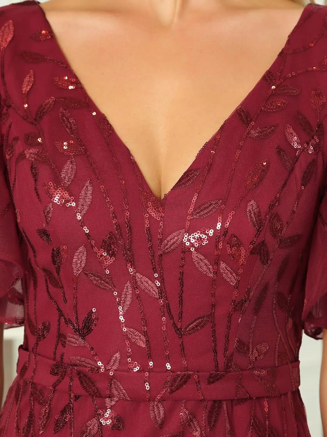 Ever-Pretty Women's Ruffles Sleeves Sequin Embroidery Evening Mother of The Bride Dress 00692
