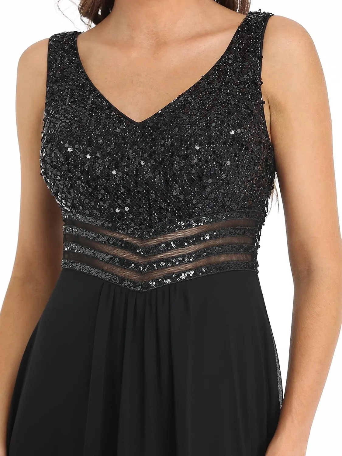 Ever-Pretty Women's Sequin V-Neck See-Through Waist High Low Wedding Guest Dress 0410-USA