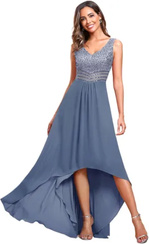 Ever-Pretty Women's Sequin V-Neck See-Through Waist High Low Wedding Guest Dress 0410-USA