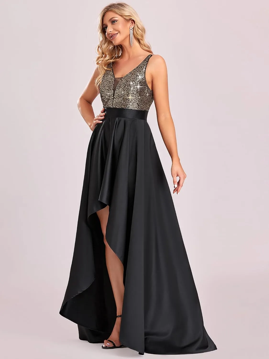 Ever-Pretty Women's Summer Glitter V-Neck A-line High-Low Semi Formal Cocktail Party Dresses 00667