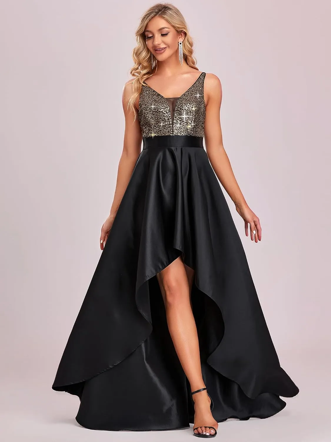 Ever-Pretty Women's Summer Glitter V-Neck A-line High-Low Semi Formal Cocktail Party Dresses 00667