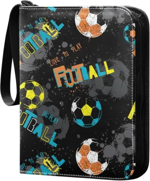 Exnundod Abstract Colorful Soccers Trading Card Binder for Cards, Footballs Sports Card Album 4-Pockets for 400 Cards with Removable Sleeves PU Baseball Card Holder Football Sports Card Collection