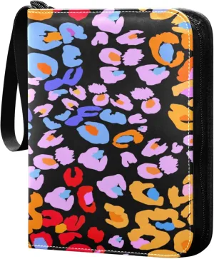 Exnundod Colorful Leopard Animal Print Trading Card Binder for Cards, Card Album 4-Pockets for 400 Cards with Removable Sleeves PU Baseball Card Holder Football Sports Card Collection