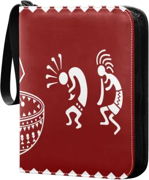 Exnundod Indian Tribal Painting Trading Card Binder for Cards, Ethnic Symbol Card Album 4-Pockets for 400 Cards with Removable Sleeves PU Baseball Card Holder Football Sports Card Collection