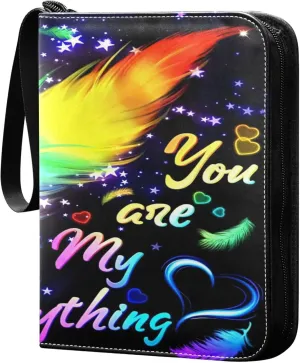 Exnundod Valentine Quotes Trading Card Binder for Cards, Colorful Feather Card Album 4-Pockets for 400 Cards with Removable Sleeves PU Baseball Card Holder Football Sports Card Collection
