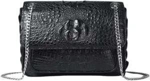 Exotic Genuine Crocodile Skin Silver Chain Lady Purse Real True Alligator Leather Women Bag Female Single Shoulder Bag